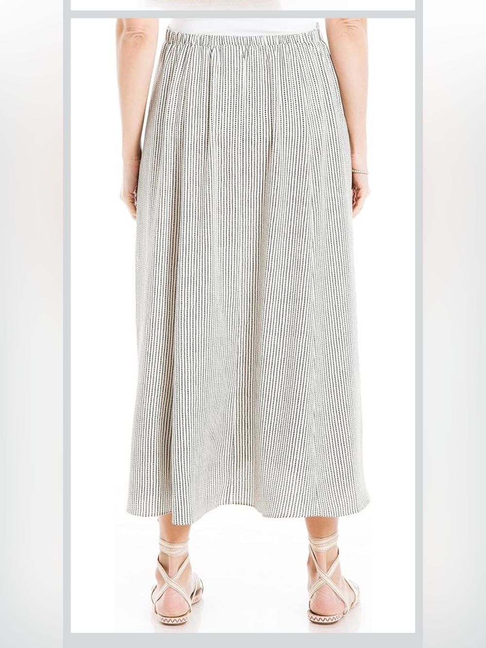 Max Studio Black and White Vertical Stripe Button-Front Midi Skirt - Picture 6 of 12